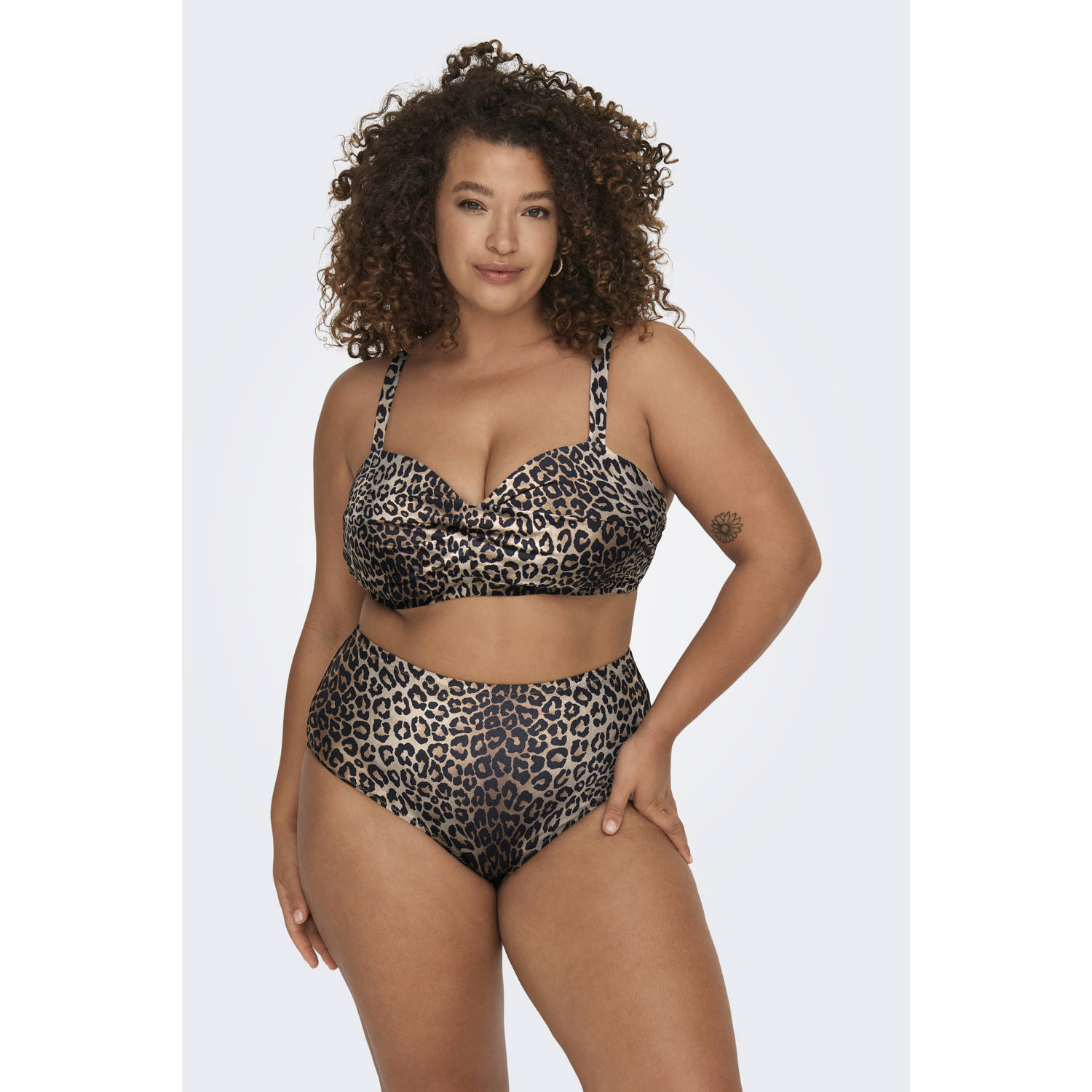 ONLY CARMAKOMA high waist bikinibroekje CARSOPHIA bruin beige