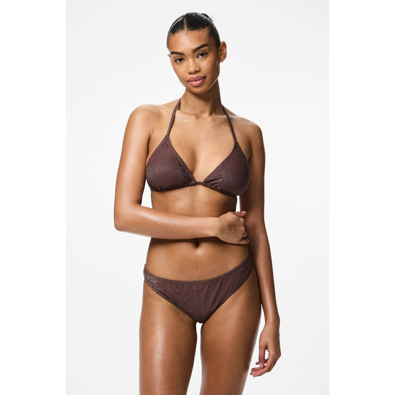 PIECES bikinibroekje PCBLING met lurex bruin