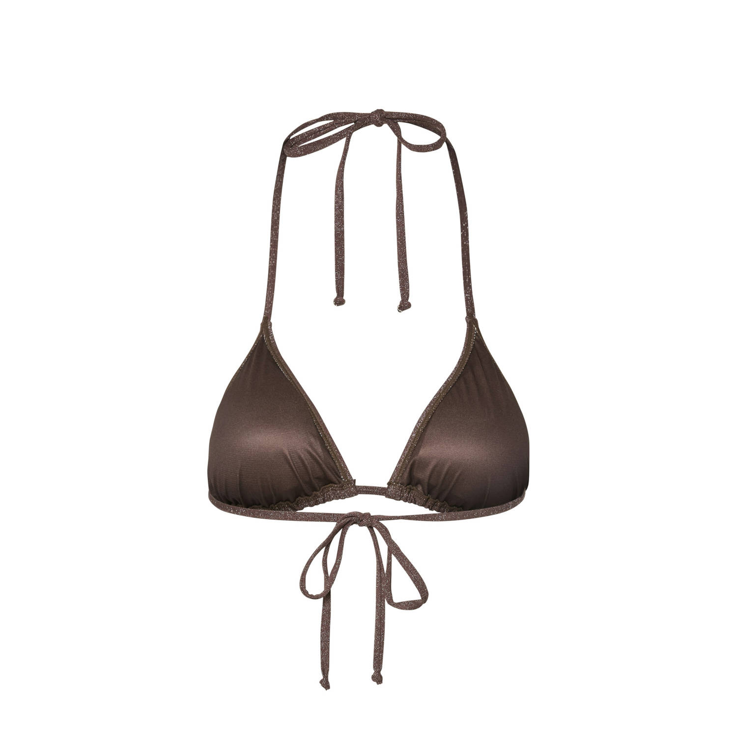 PIECES triangel bikinitop PCBAOMI met lurex bruin