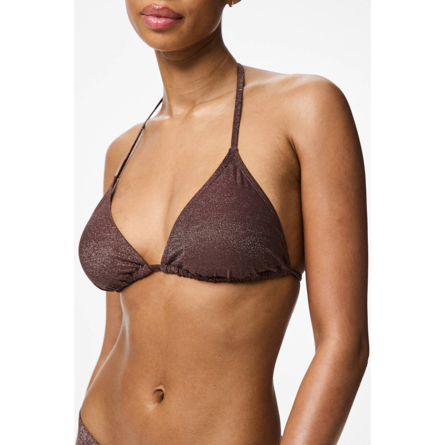 PIECES triangel bikinitop PCBAOMI met lurex bruin