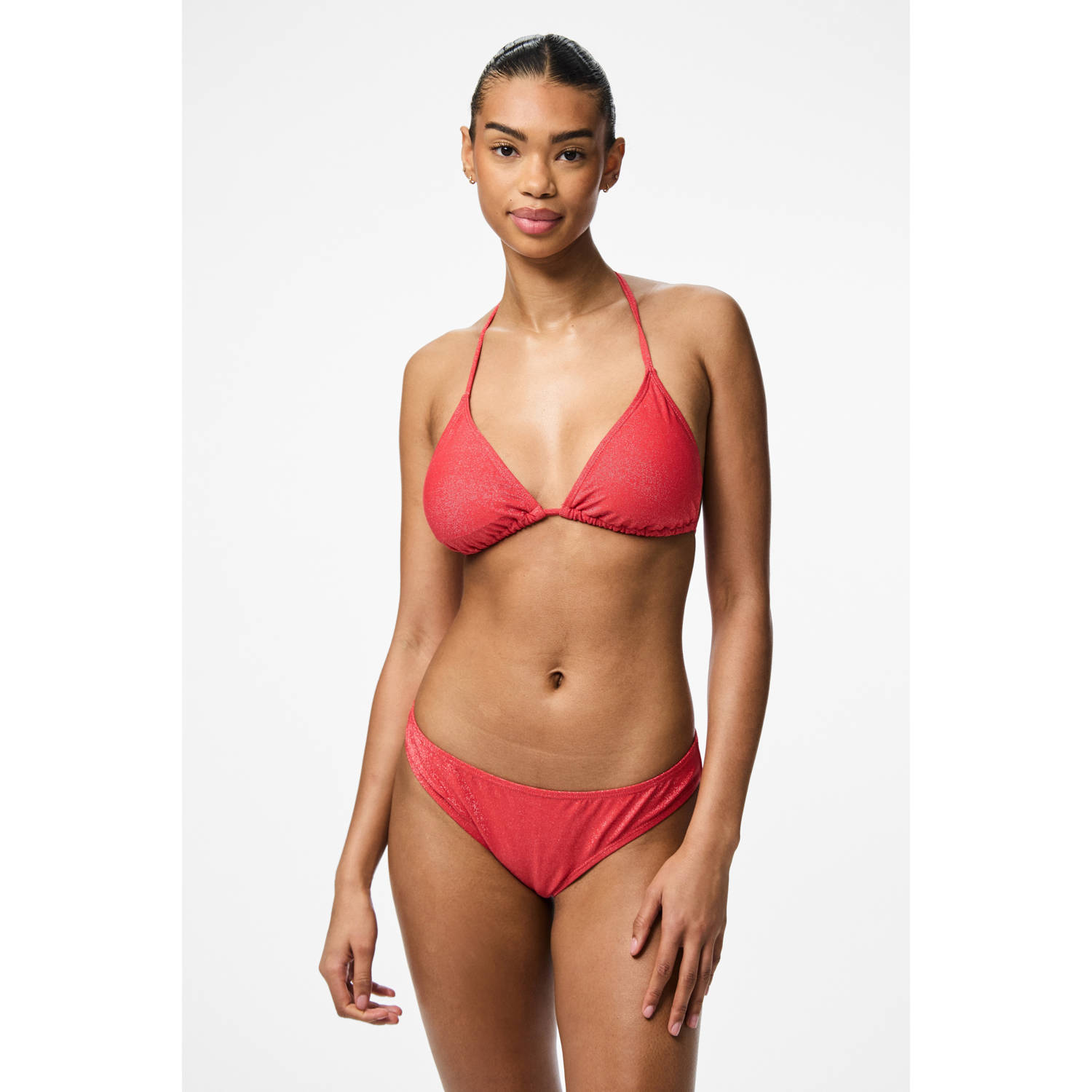 PIECES bikinibroekje PCBLING met lurex koraalrood