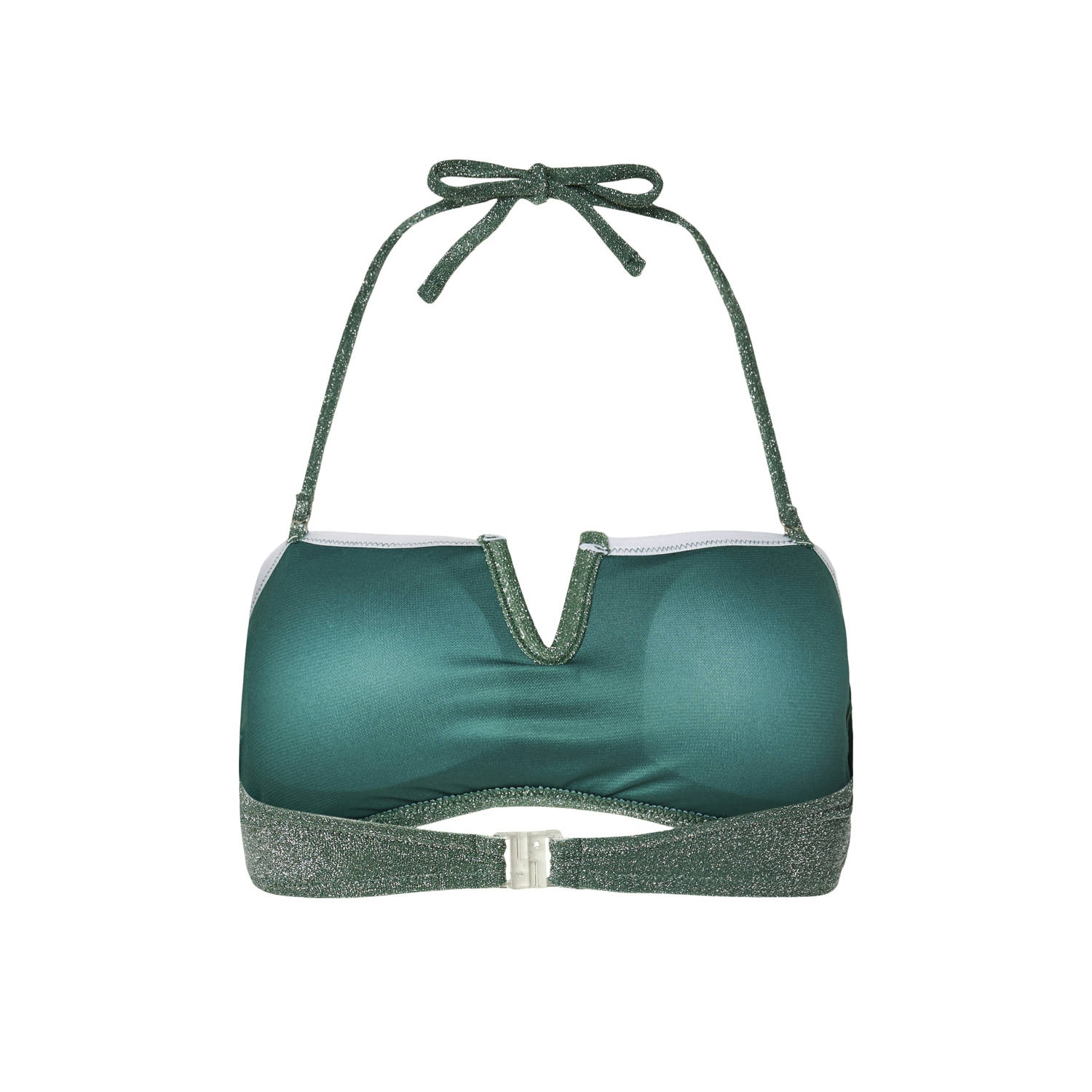 PIECES voorgevormde strapless bandeau bikinitop PCBLING met lurex groen