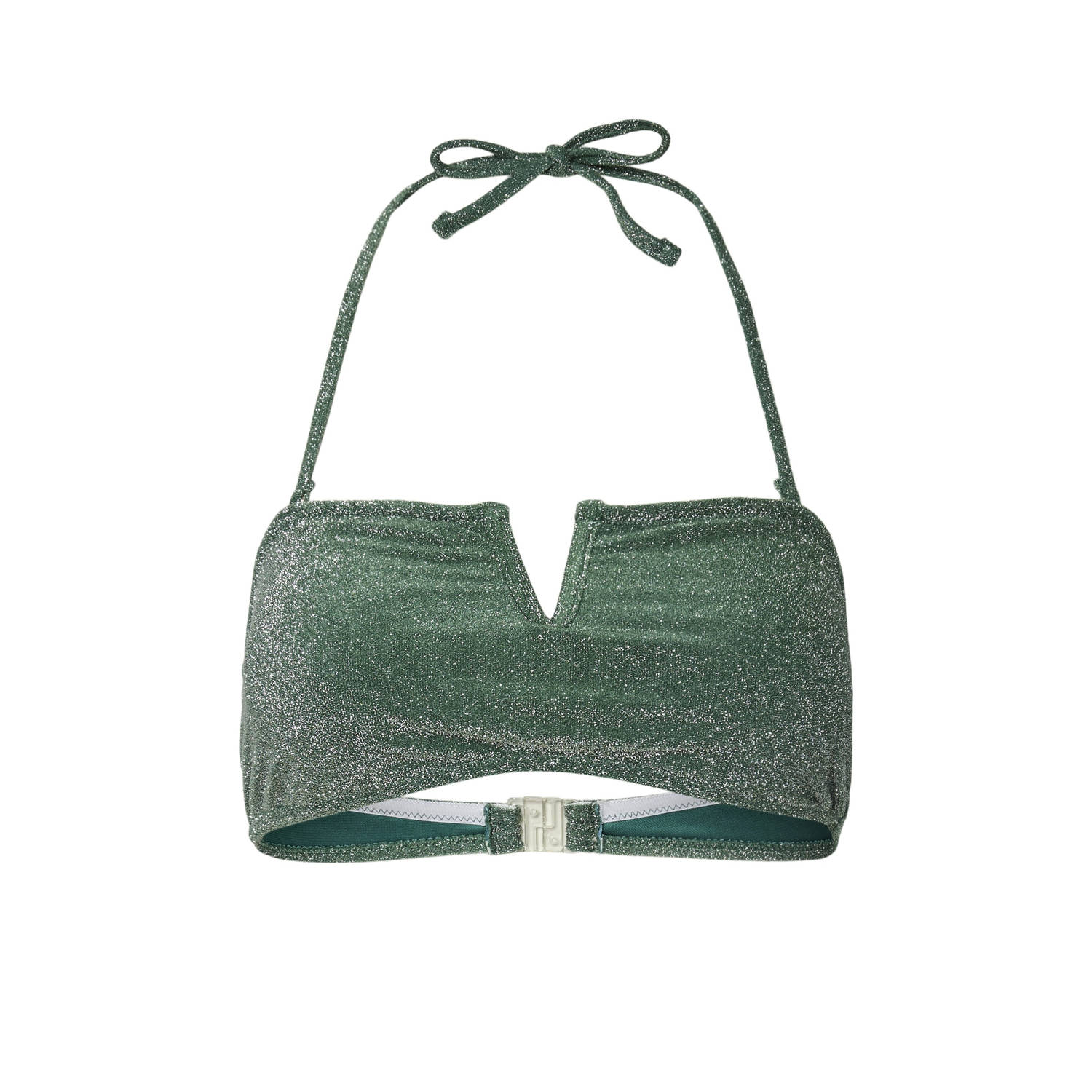 PIECES voorgevormde strapless bandeau bikinitop PCBLING met lurex groen