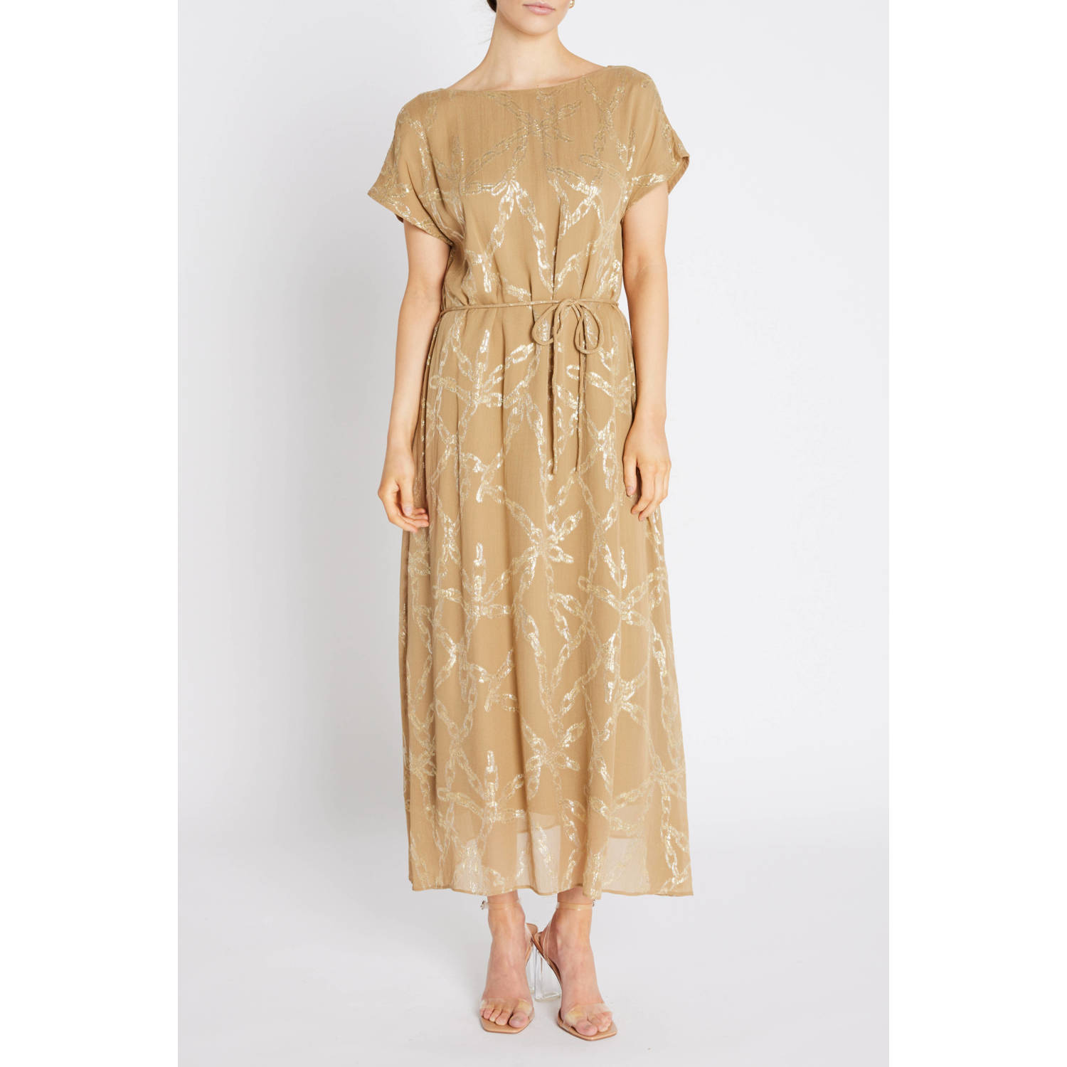 Bruuns Bazaar midi jurk met lurex beige