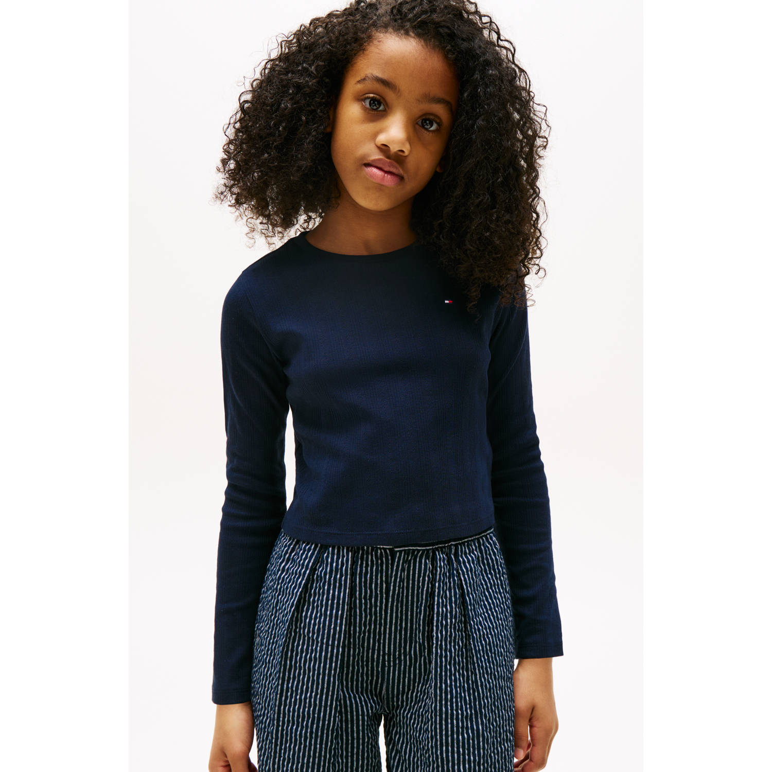 Tommy Hilfiger longsleeve donkerblauw rib gebreid