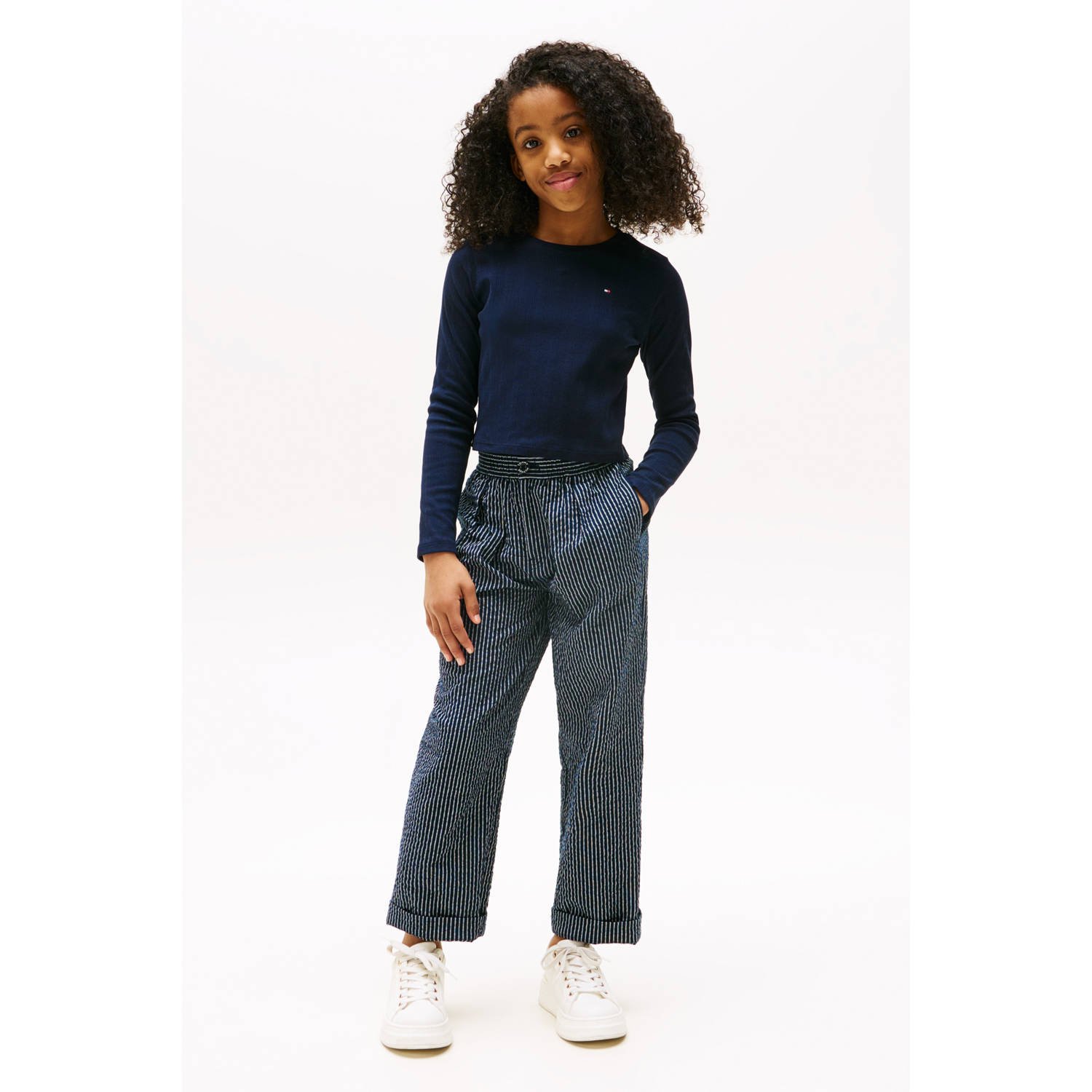 Tommy Hilfiger longsleeve donkerblauw rib gebreid