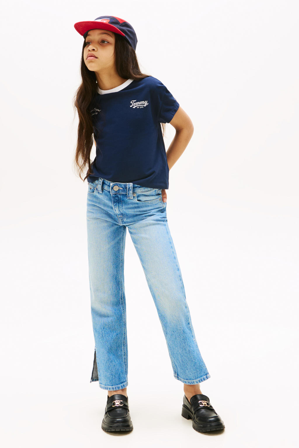 Light blue denim meisjes Tommy Hilfiger loose fit jeans van denim met regular waist en effen