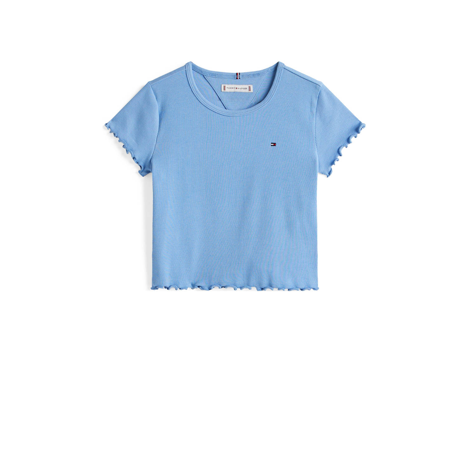 Tommy Hilfiger T-shirt ESSENTIAL RIB TOP SS met babylock-randen met logo-borduursel