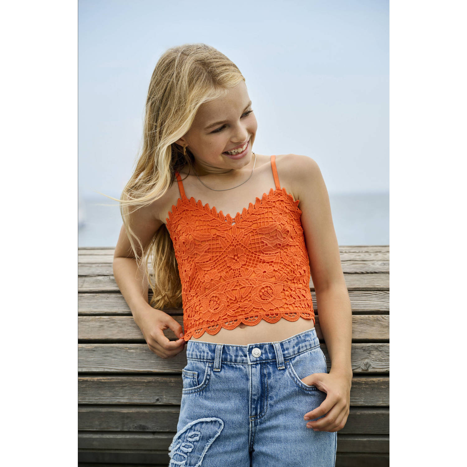 ONLY KIDS GIRL cropped top oranje
