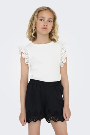 mouwloze top broderie wit