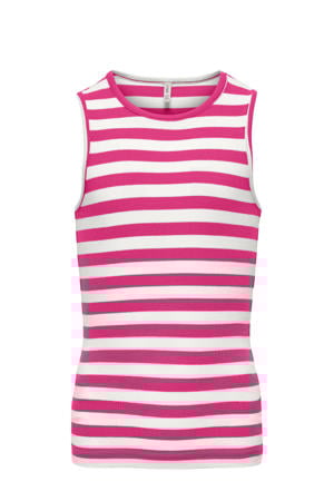 mouwloze top rib gebreid fuchsia/wit