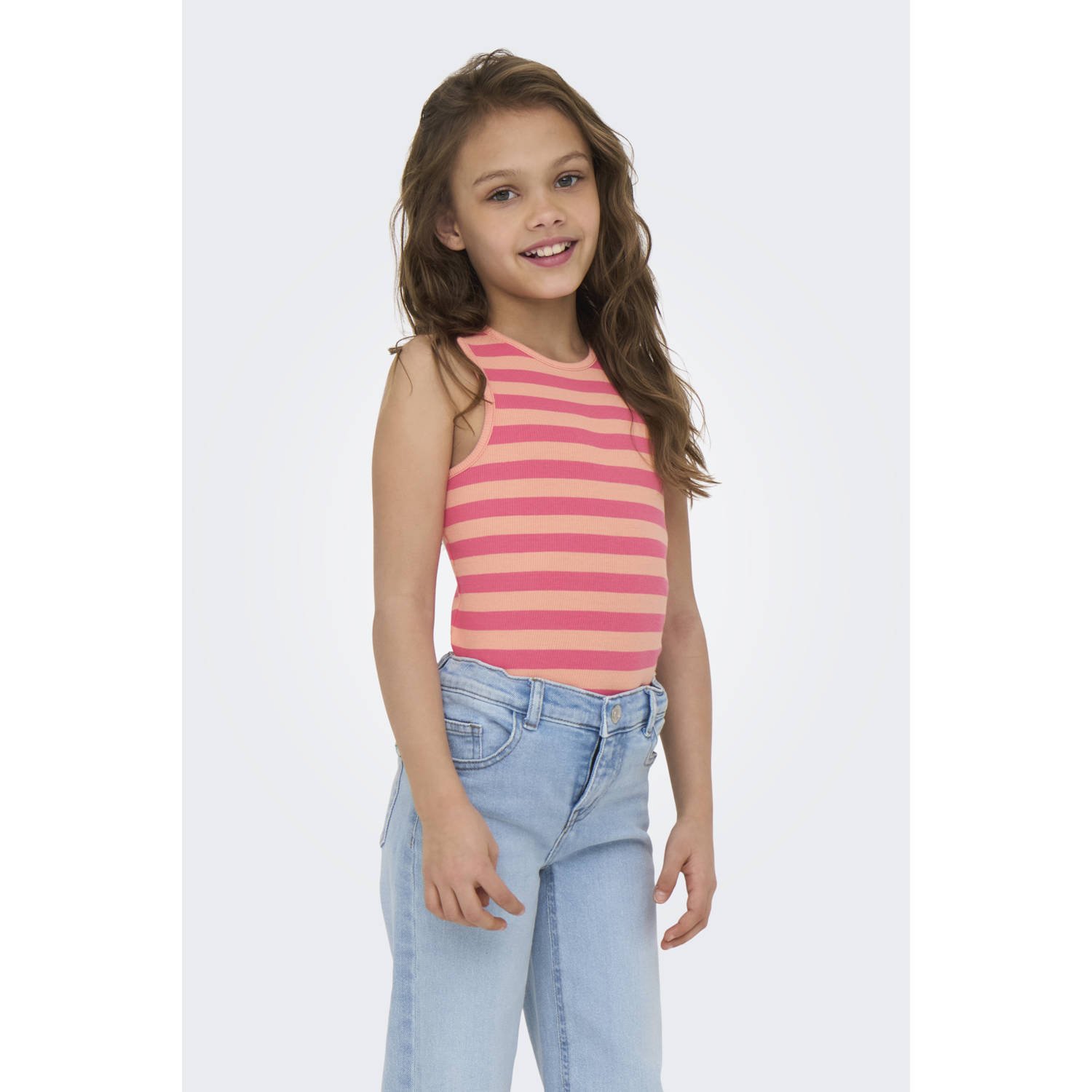 ONLY KIDS GIRL mouwloze top rib gebreid donkerroze zalmroze