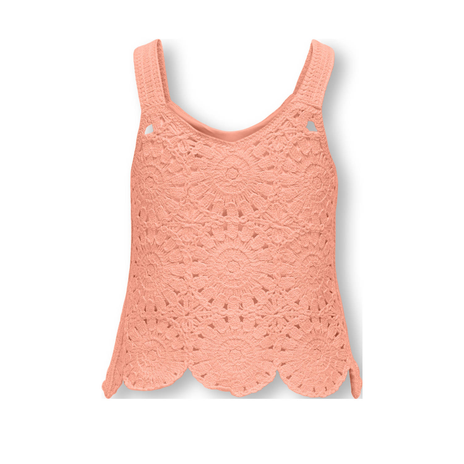 ONLY KIDS GIRL mouwloze top zalm gehaakt