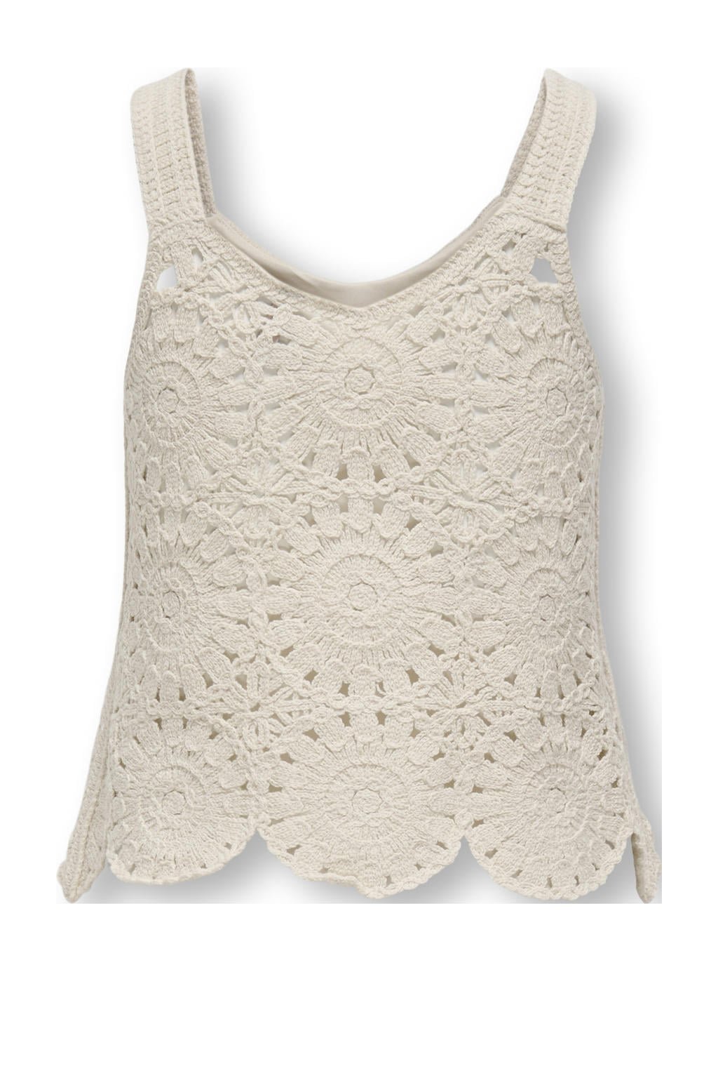 Ecru meisjes KIDS ONLY GIRL mouwloze top gehaakt met effen en ronde hals