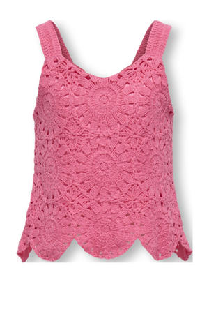 mouwloze top roze gehaakt