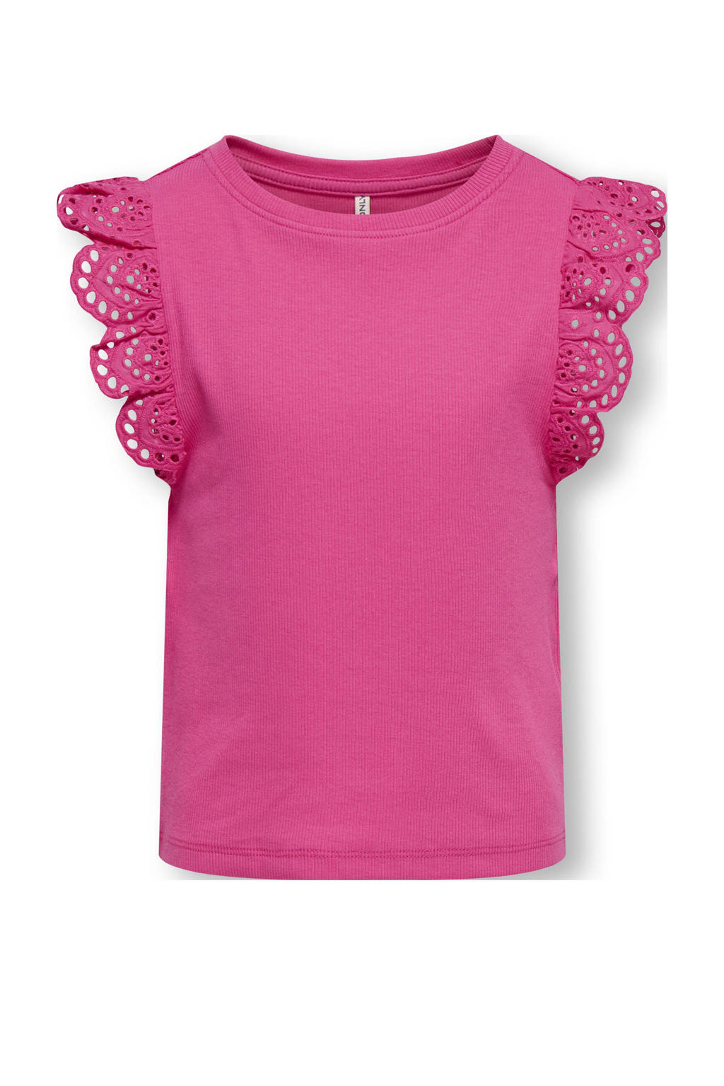 Fuchsia meisjes KIDS ONLY GIRL mouwloze top broderie met effen, korte mouwen en ronde hals