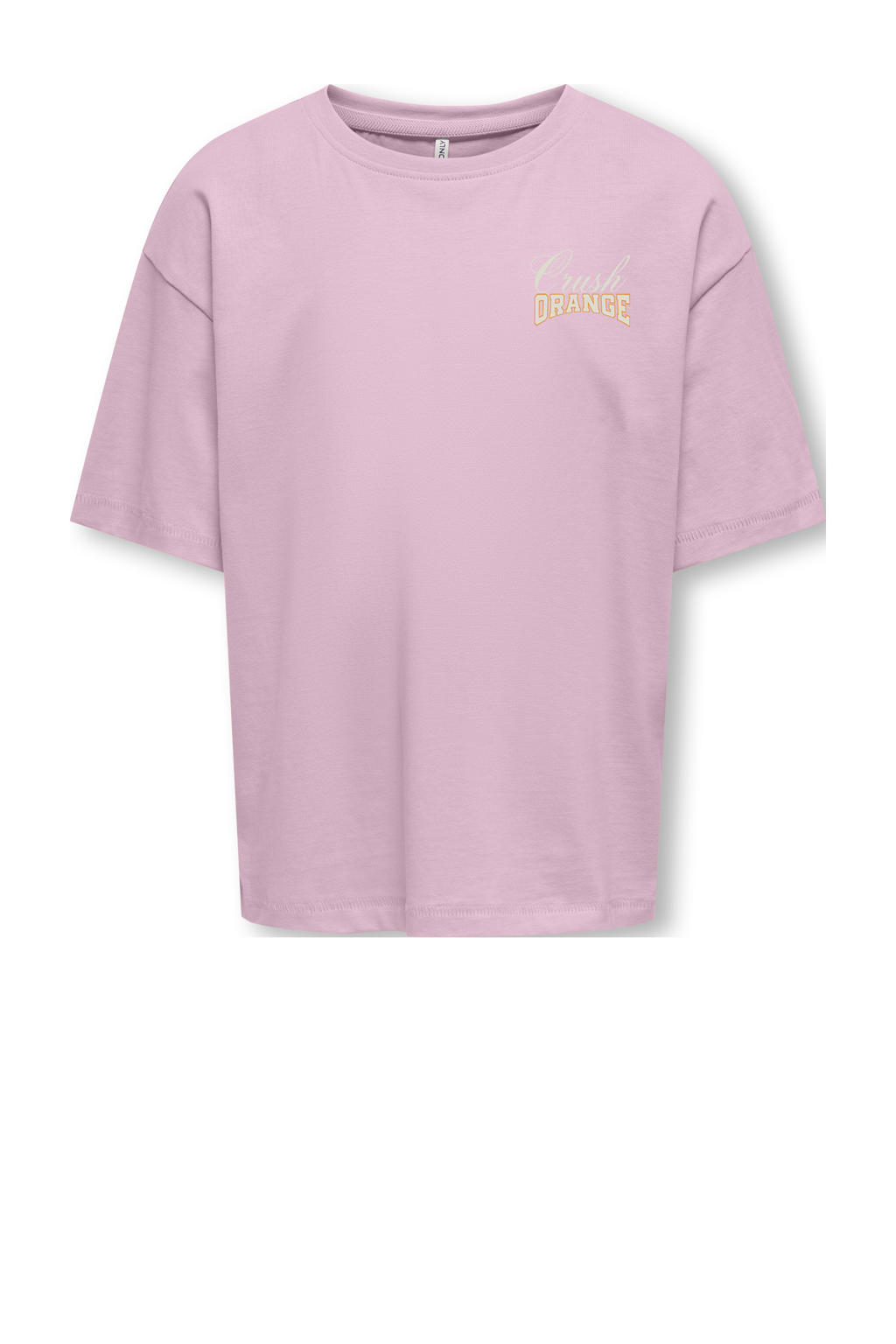 Lichtroze meisjes KIDS ONLY GIRL T-shirt van katoen met backprint, korte mouwen en ronde hals