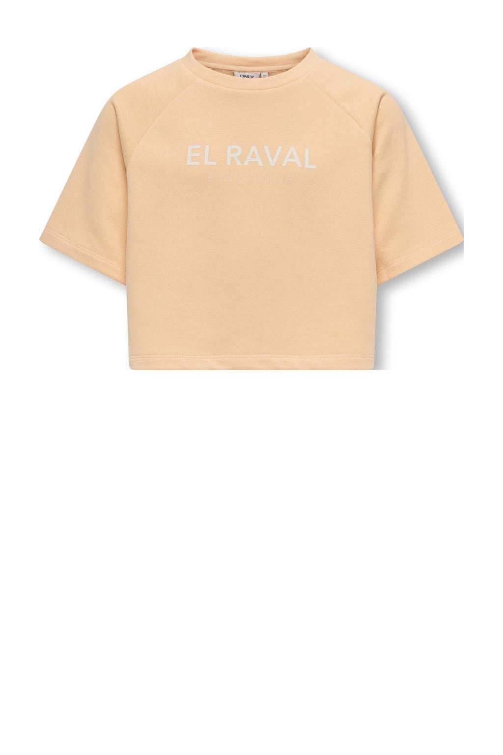 Oranje meisjes KIDS ONLY GIRL sweater gebreid met tekst print, korte mouwen en ronde hals