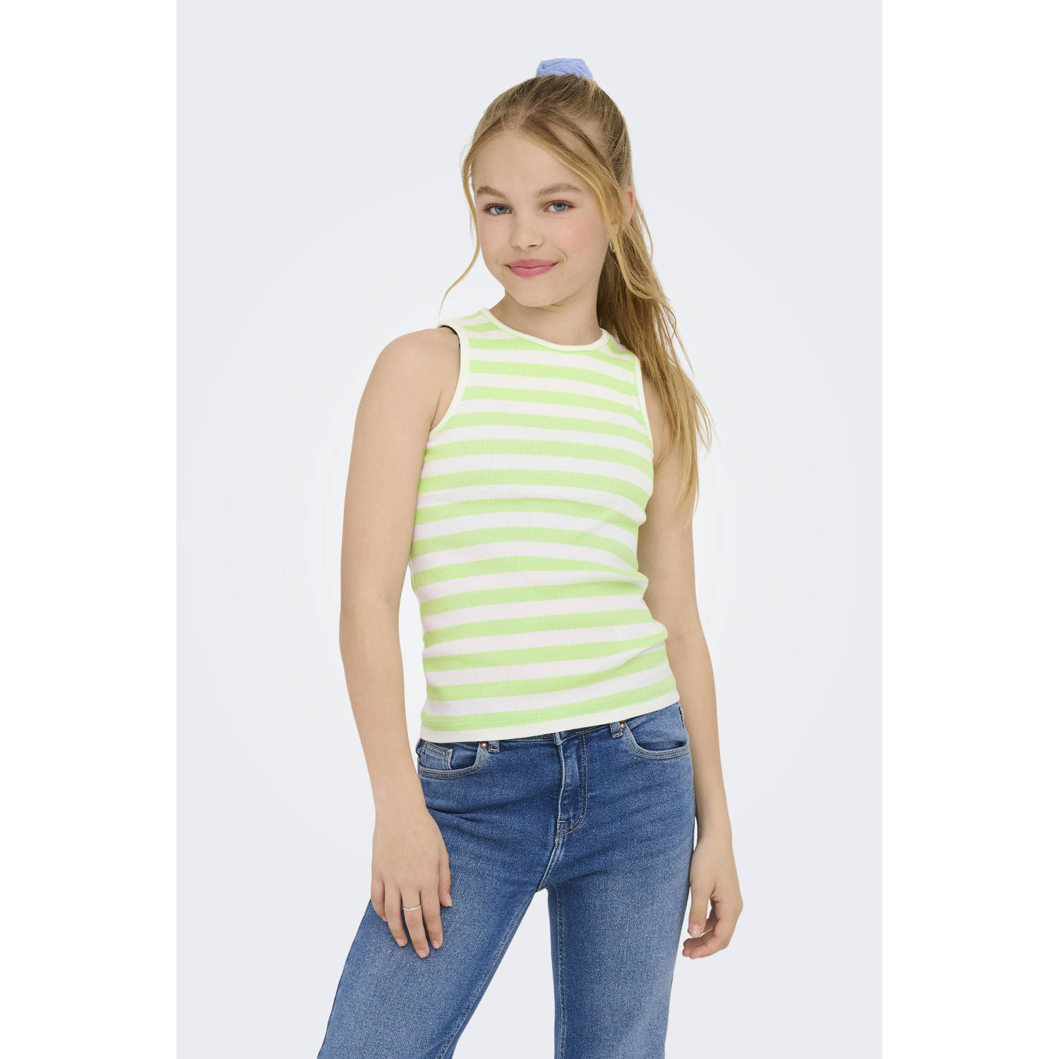 ONLY KIDS GIRL mouwloze top rib gebreid lichtgroen wit