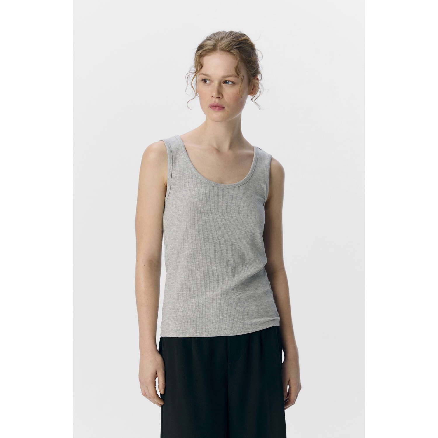 OBJECT top grijs rib gebreid