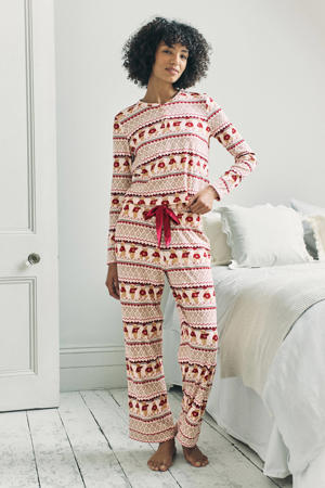 pyjama met kerstprint ecru/rood