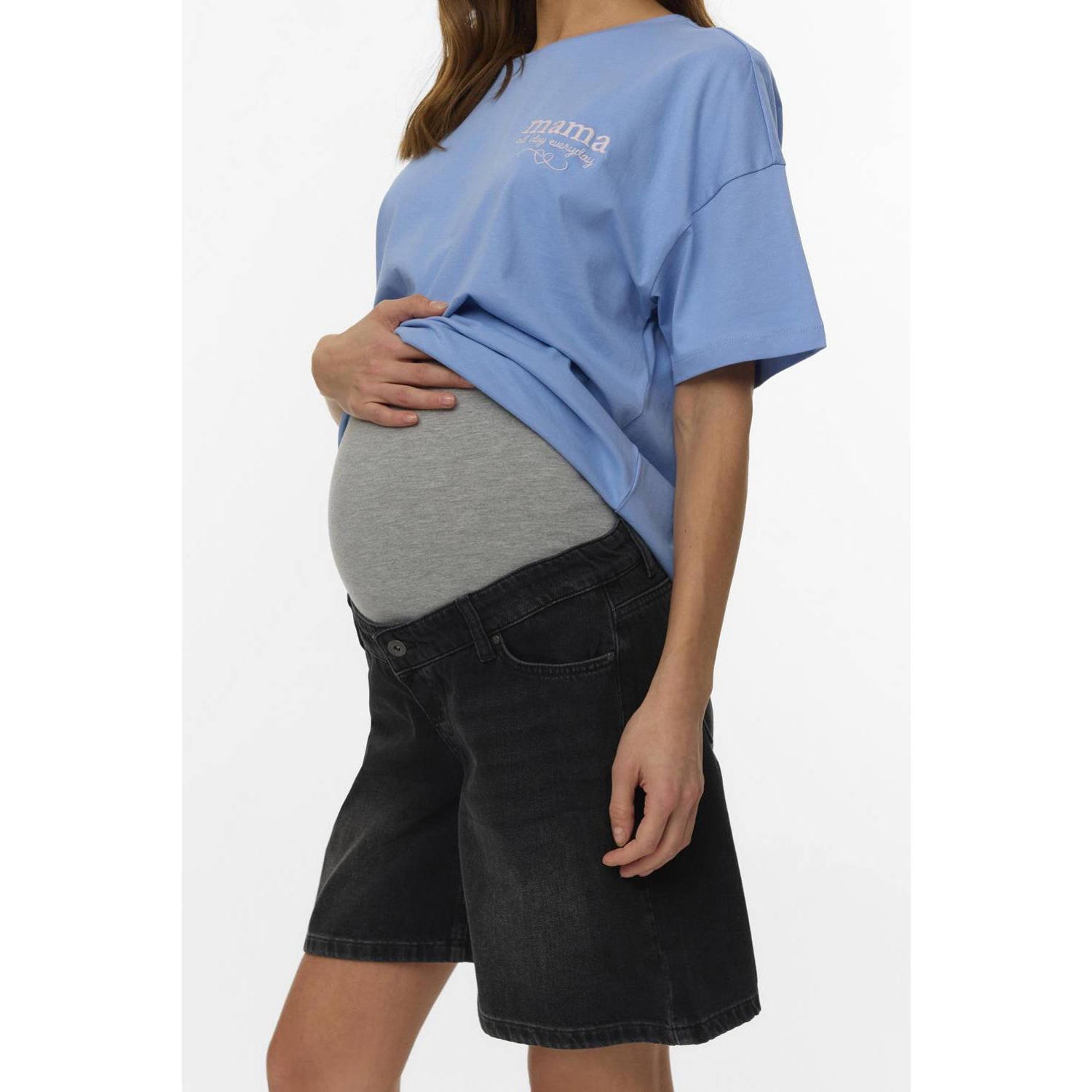 MAMALICIOUS denim regular waist zwangerschaps denim short zwart