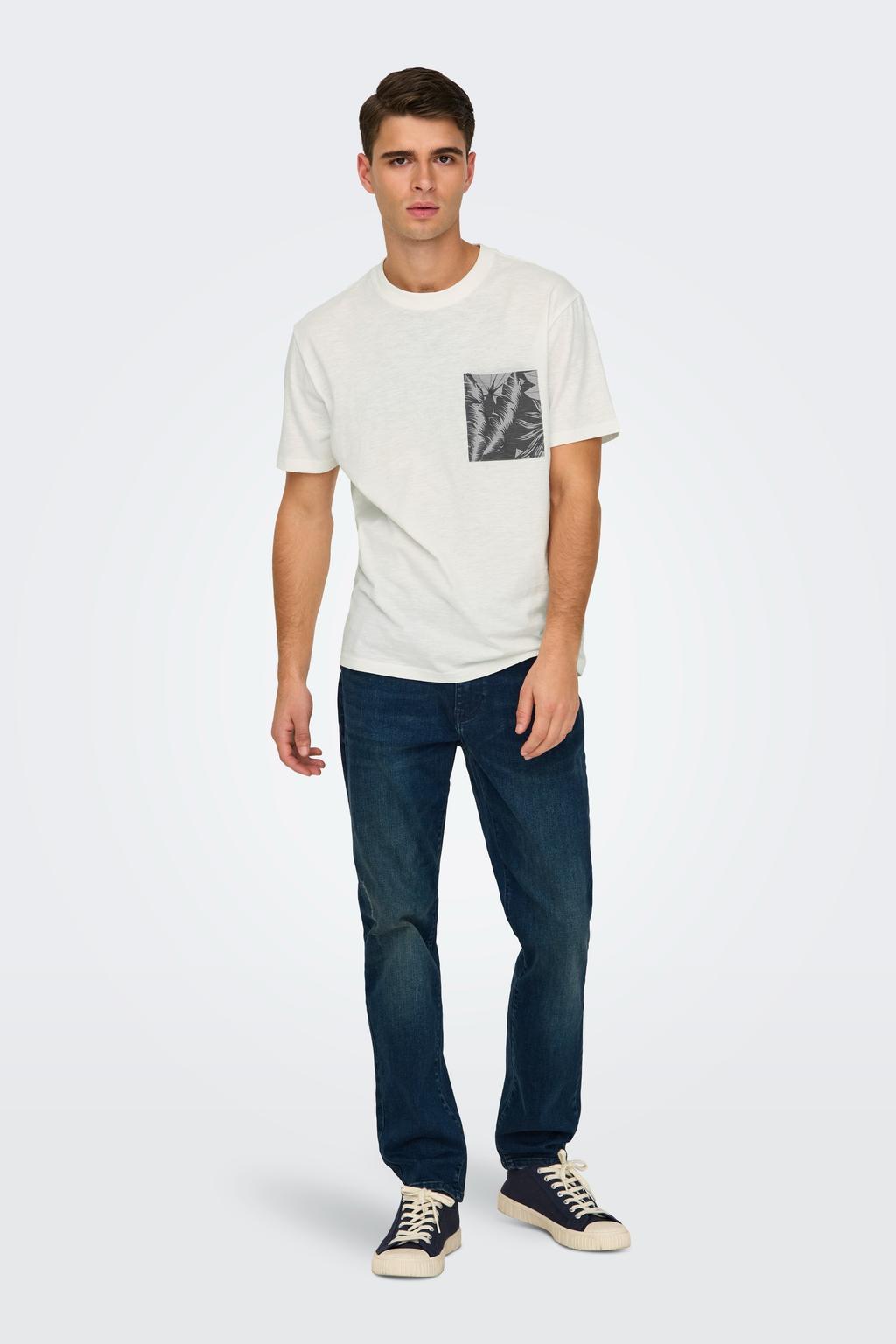 Witte heren ONLY & SONS regular fit T-shirt van katoen met korte mouwen en ronde hals