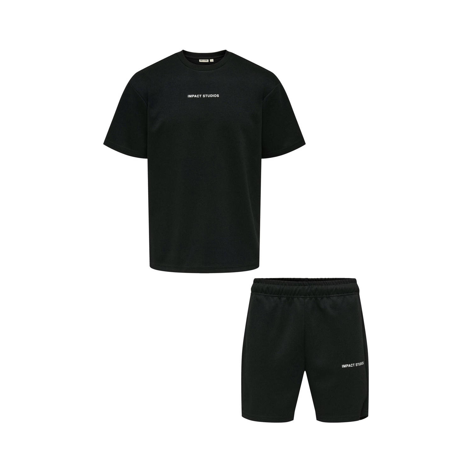 ONLY & SONS T-shirt met sweatshort zwart (set van 2)