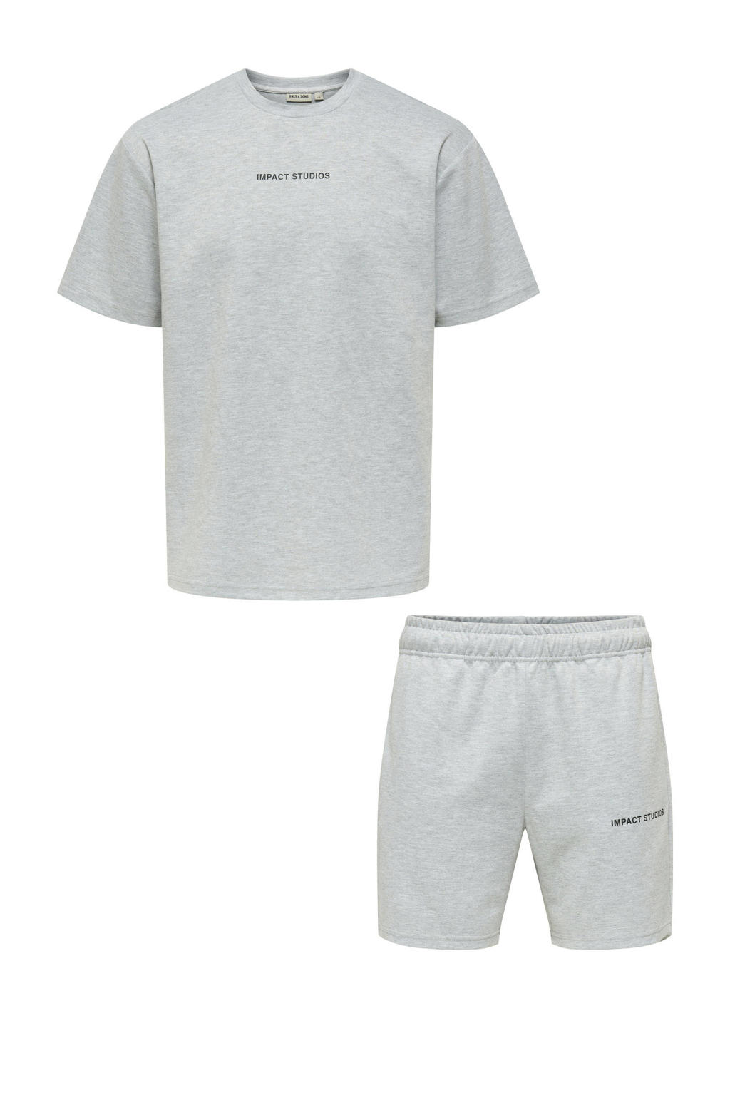 Set van 2 grijze heren ONLY & SONS T-shirt van polyester met logo dessin, korte mouwen, ronde hals en elastische tailleband