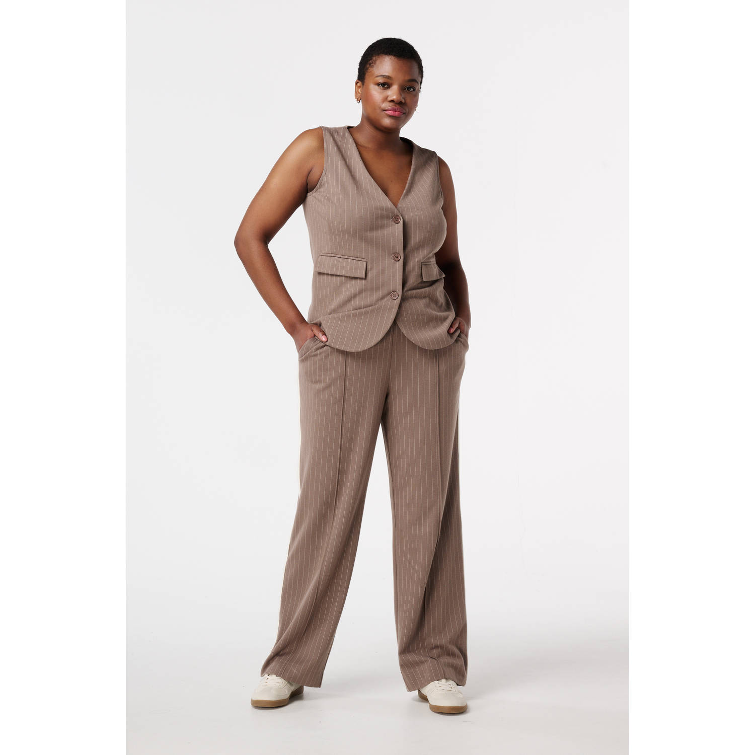 MS Mode regular waist casual broek taupe
