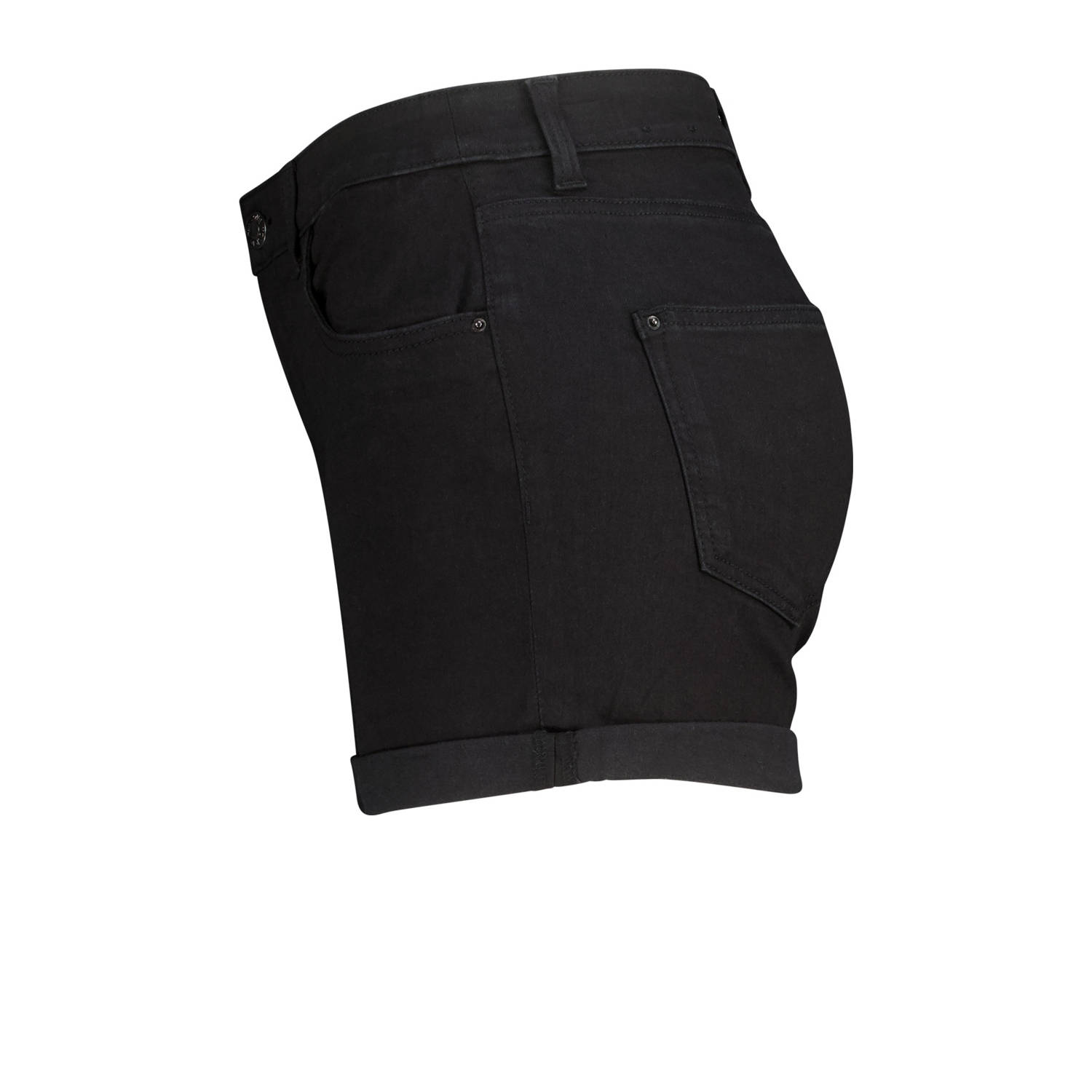 MS Mode straight regular waist denim short zwart