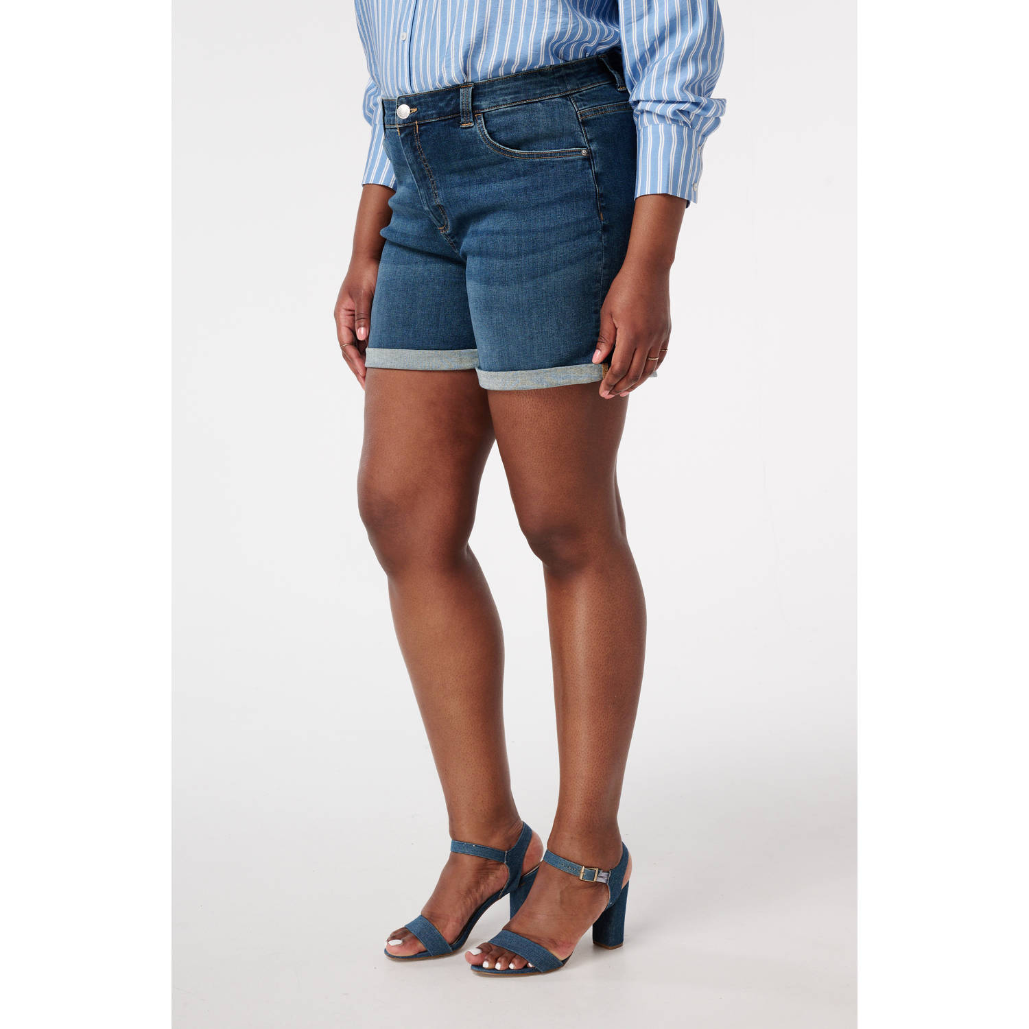 MS Mode straight regular waist denim short dark blue denim