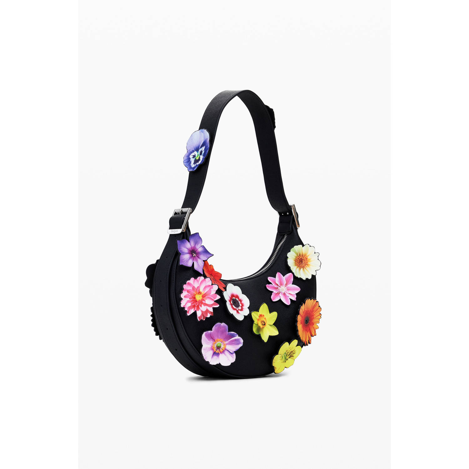 Desigual schoudertas met bloemen zwart