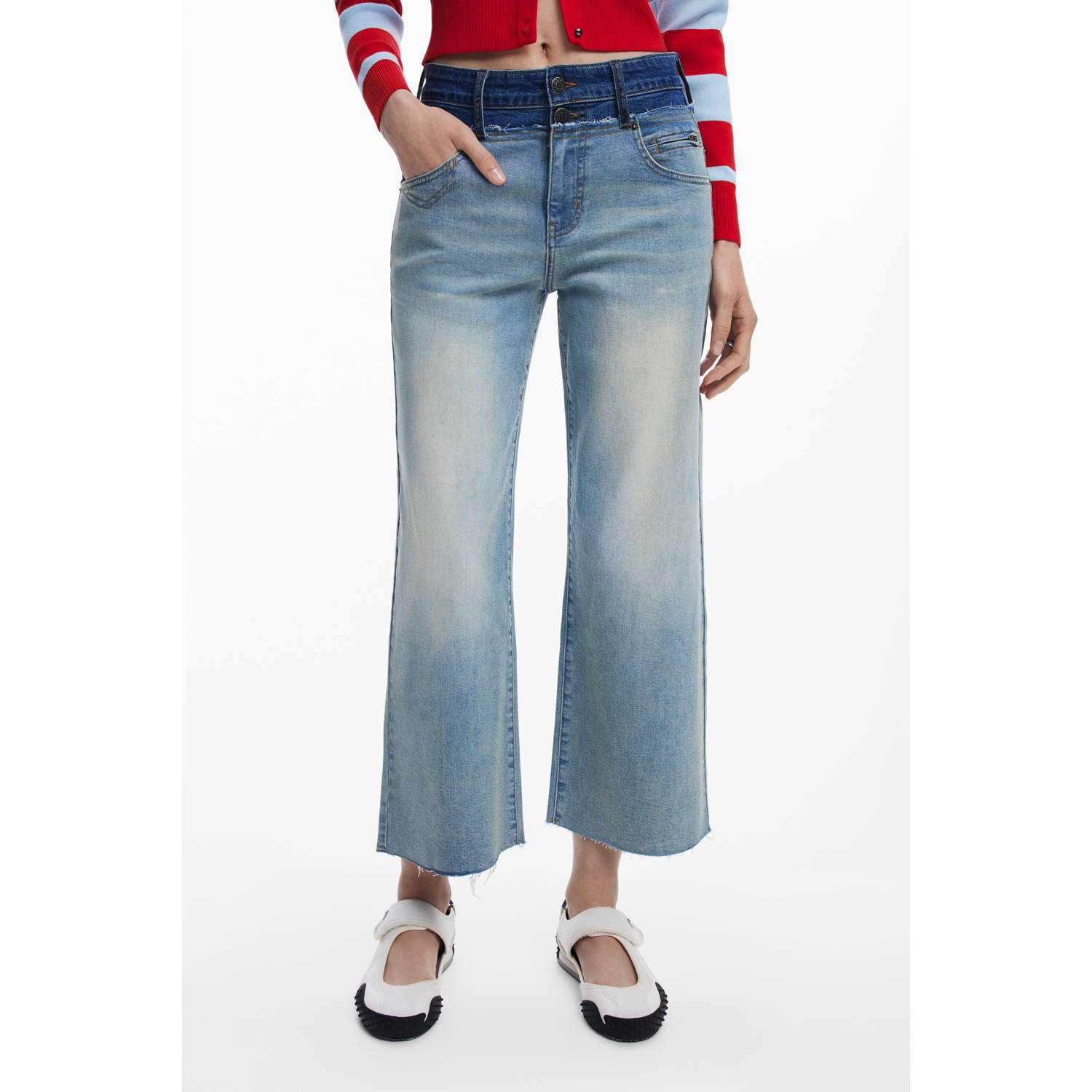 Desigual high waist cropped jeans medium blue denim