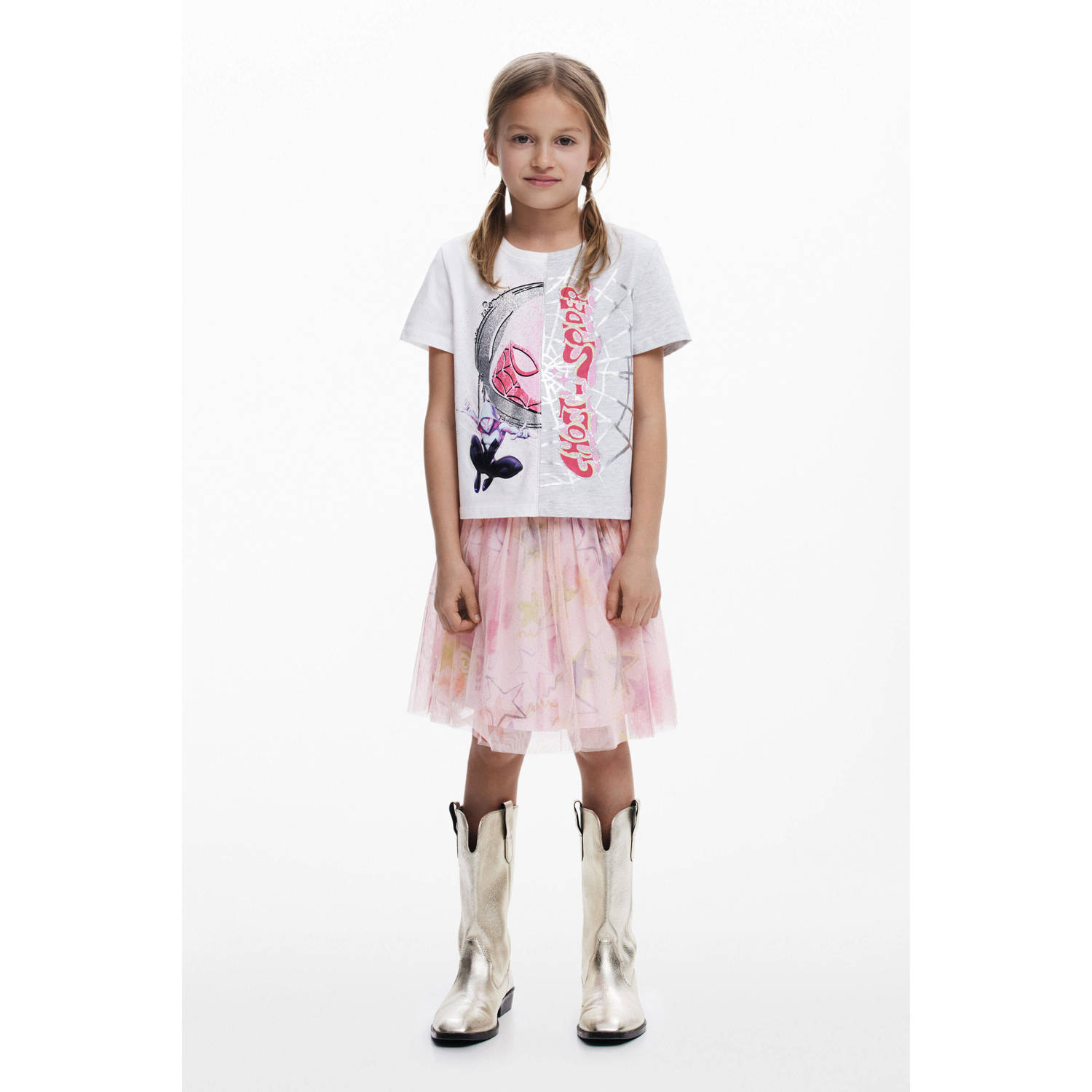 Desigual Spider-Man T-shirt wit met glitter