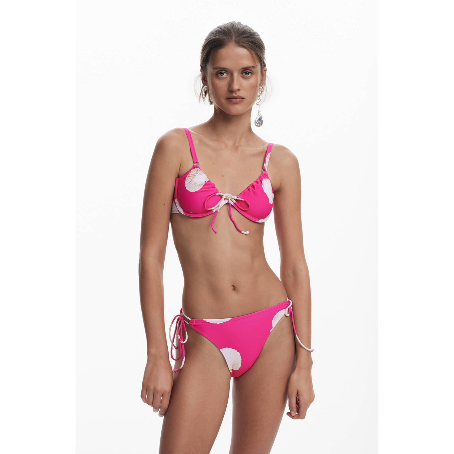 Desigual voorgevormde beugel bikinitop fuchsia wit