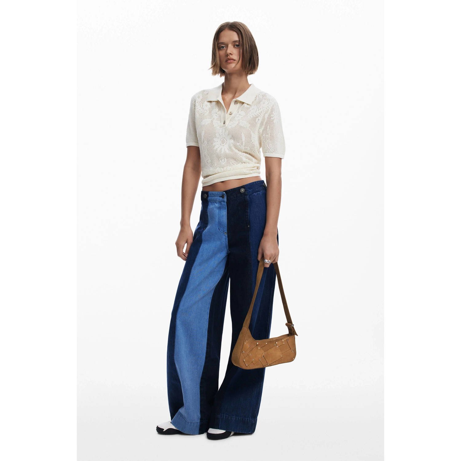 Desigual suede schoudertas met studs camel