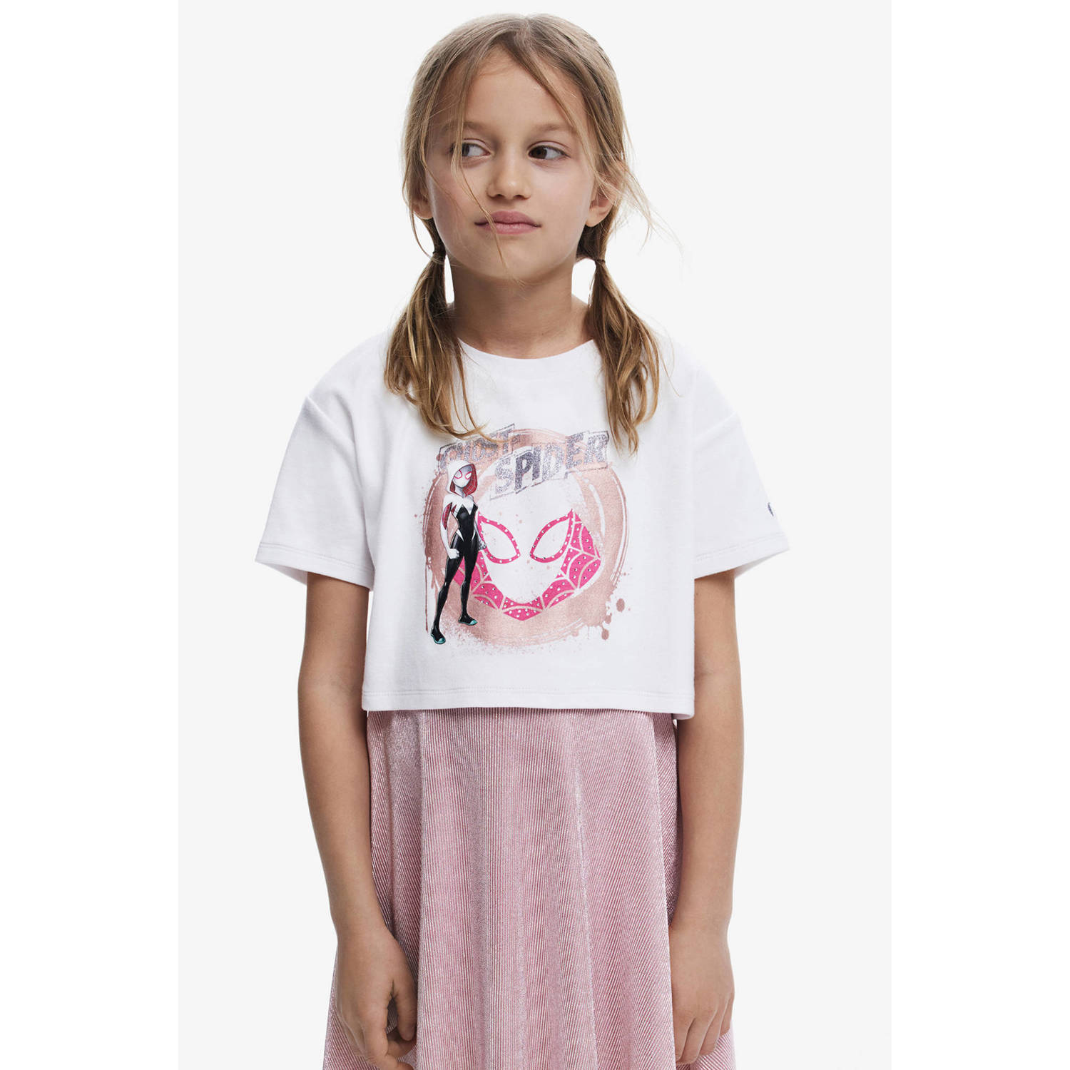 Desigual korte jurk met glitter lichtroze