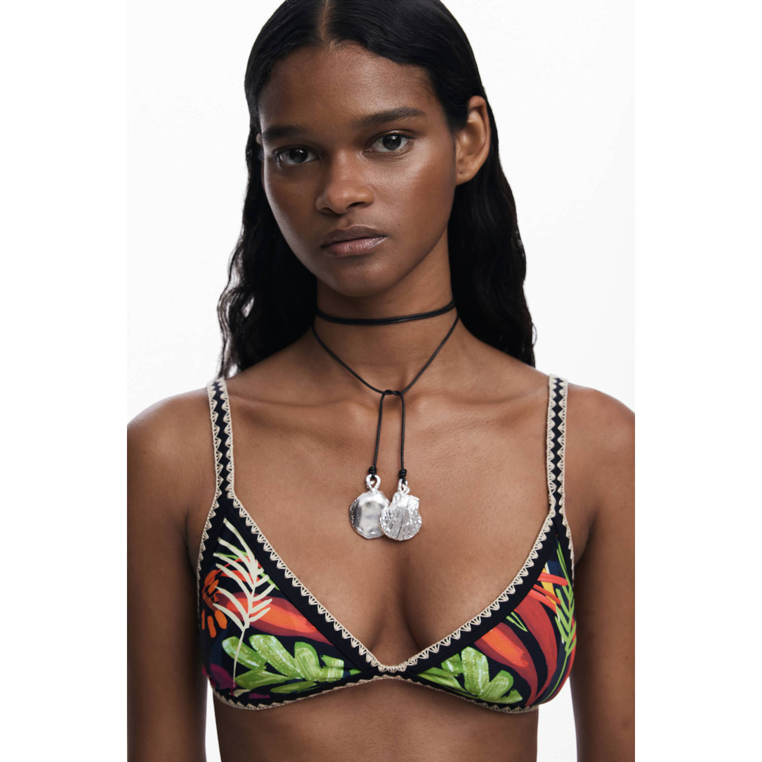 Desigual voorgevormde triangel bikinitop zwart multi