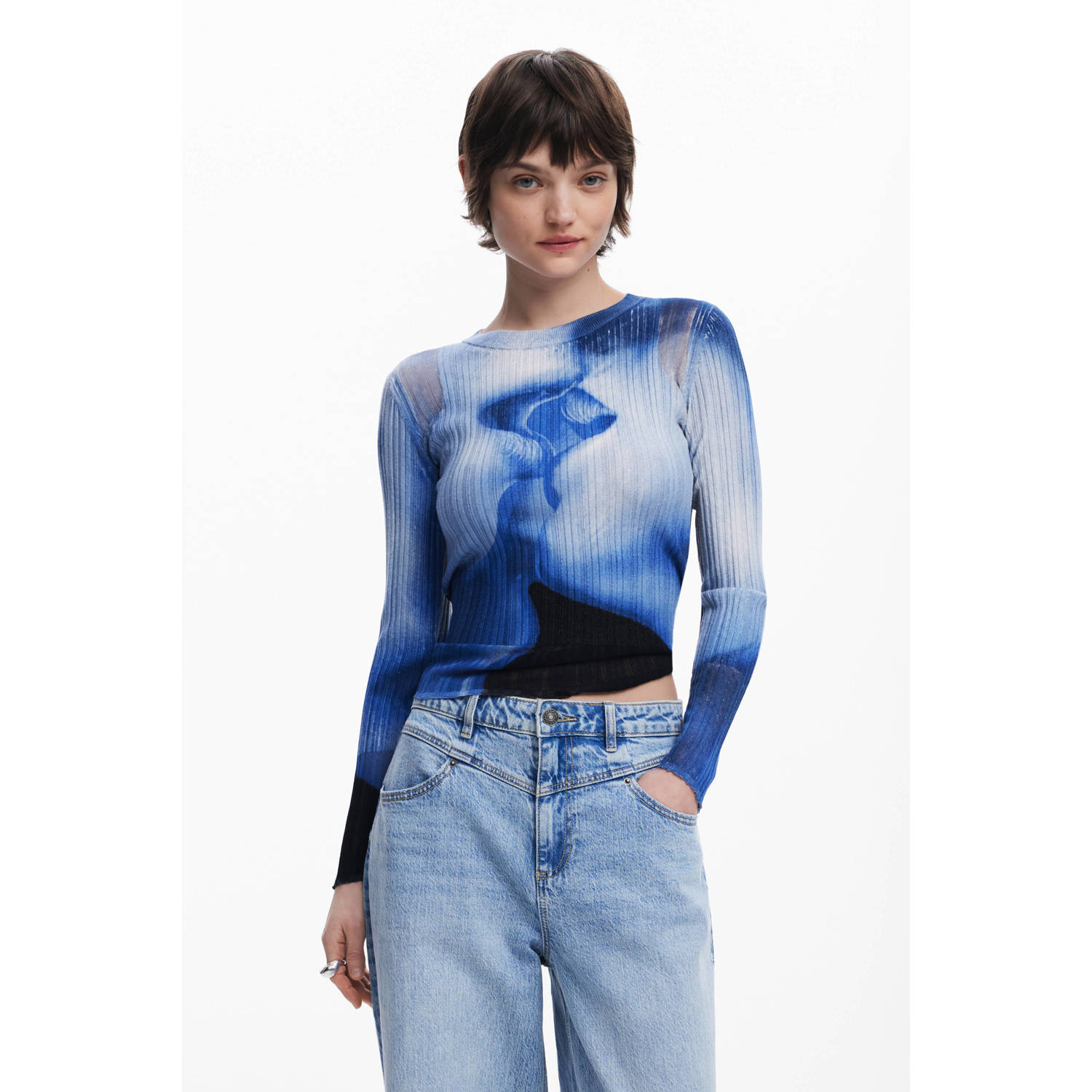 Desigual top blauw rib gebreid