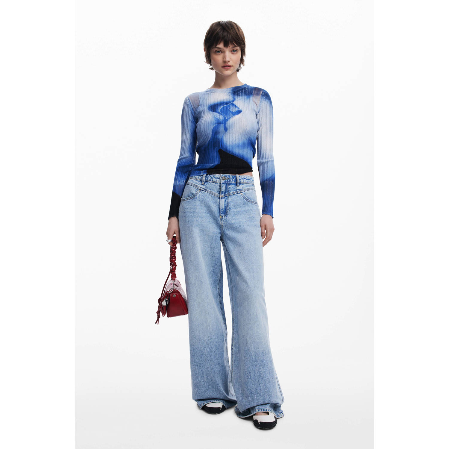Desigual top blauw rib gebreid