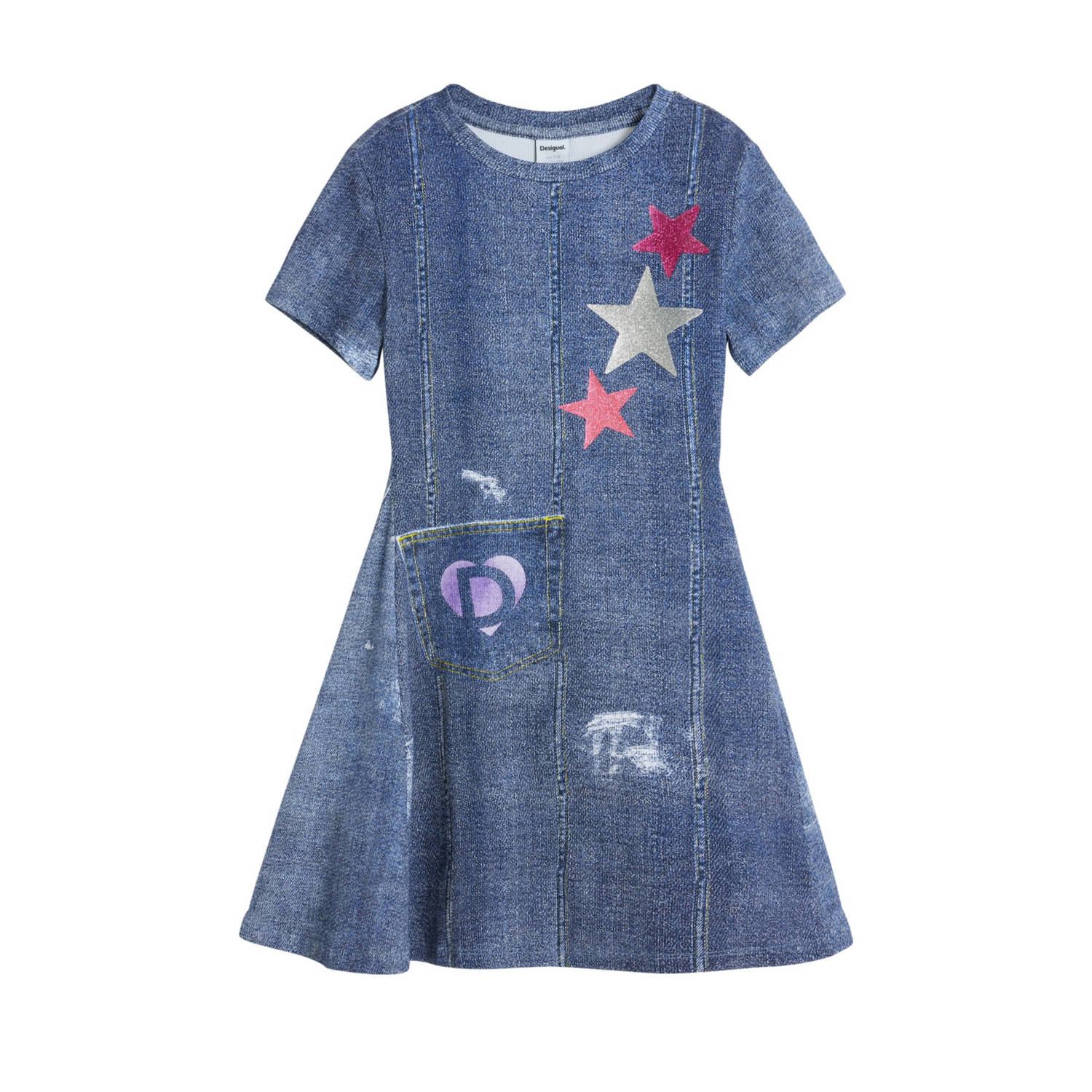 Desigual spijkerjurk met glitter medium blue denim