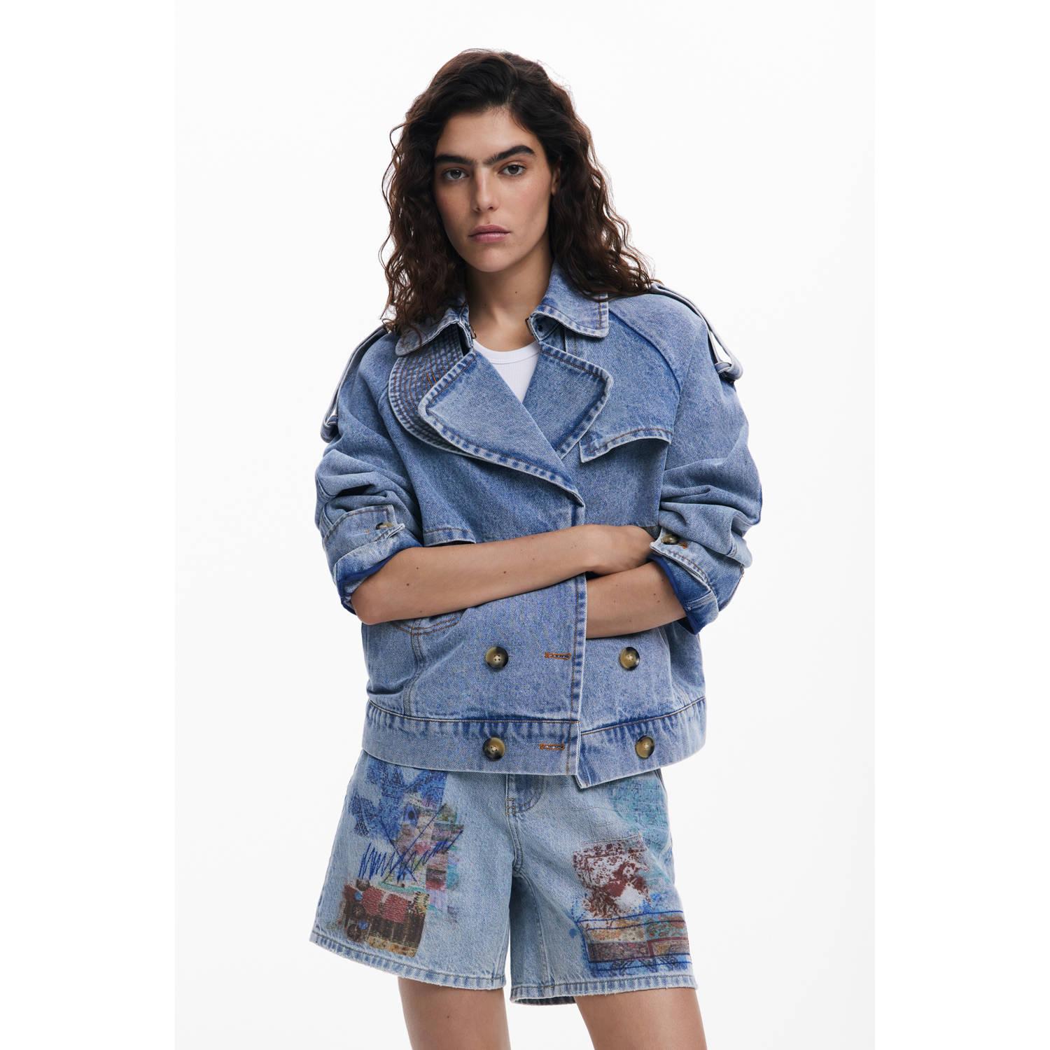 Desigual trenchcoat light blue denim