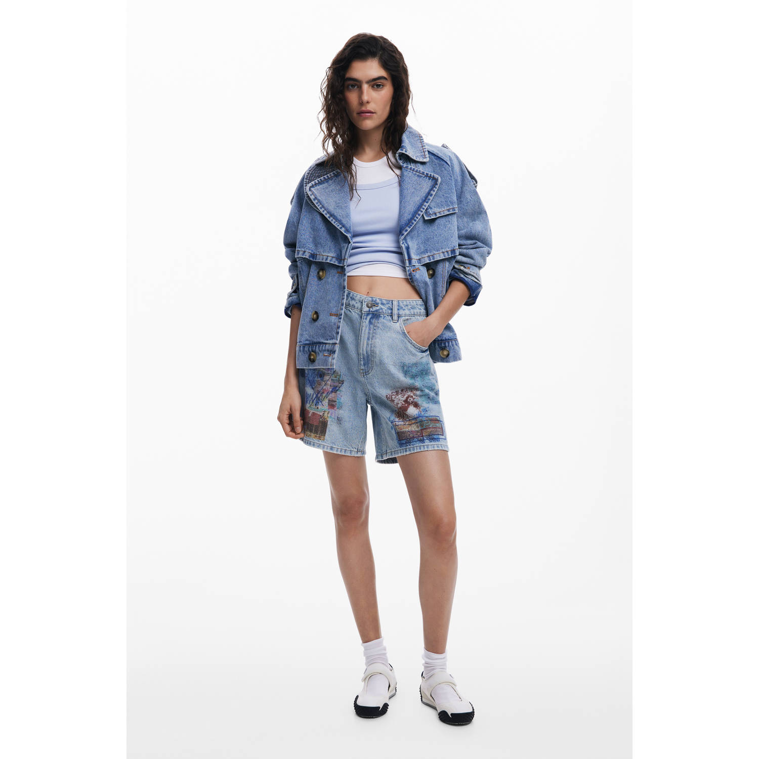 Desigual trenchcoat light blue denim