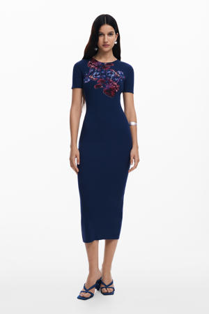 midi jurk rib gebreid blauw