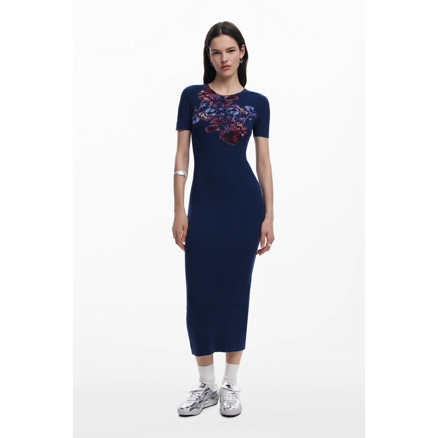 Desigual midi jurk rib gebreid blauw