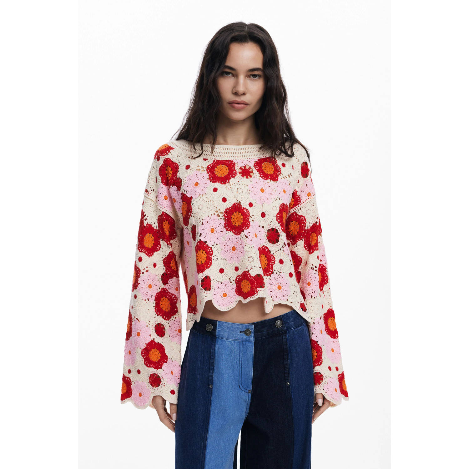 Desigual top roze crochet