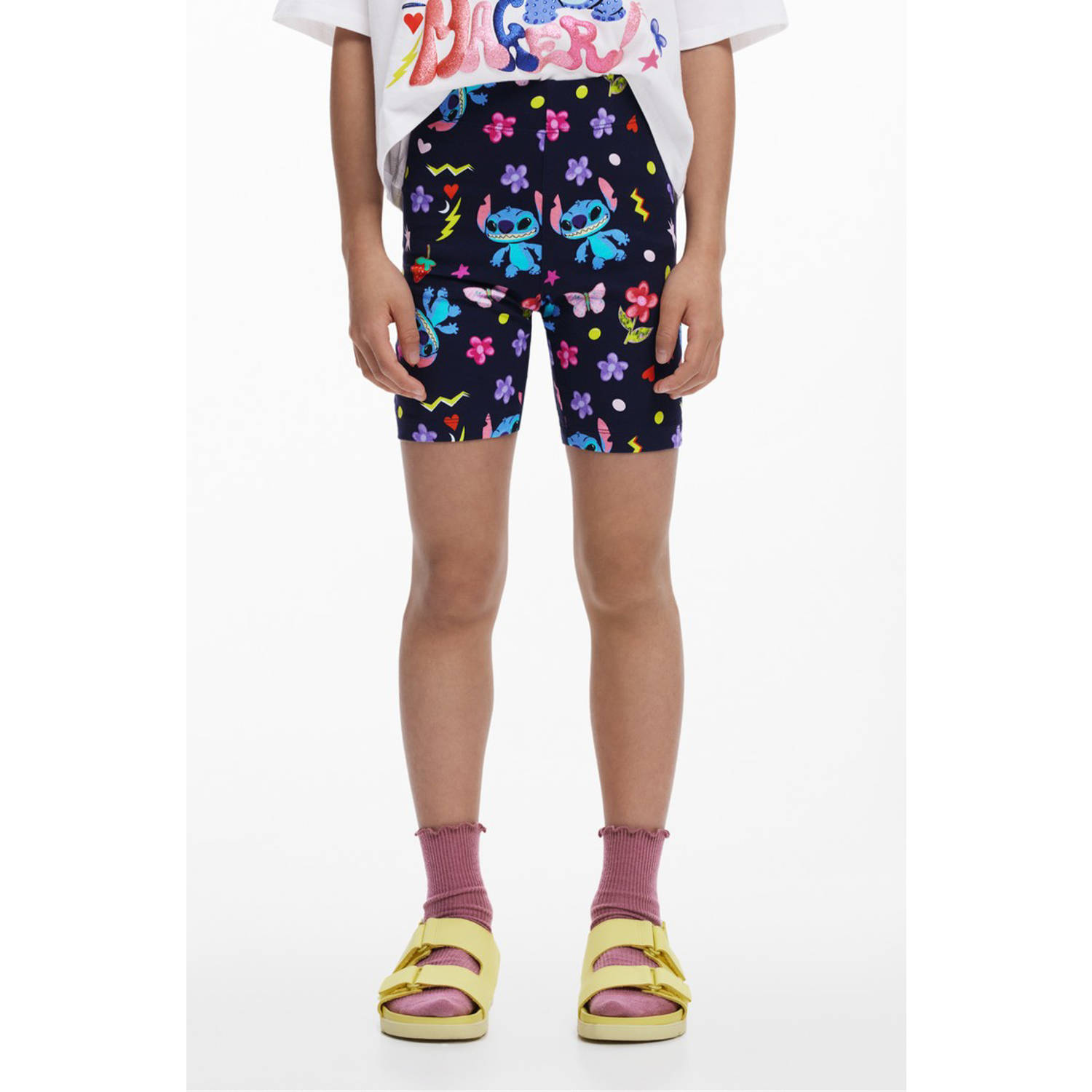 Desigual biker short donkerblauw roze geel