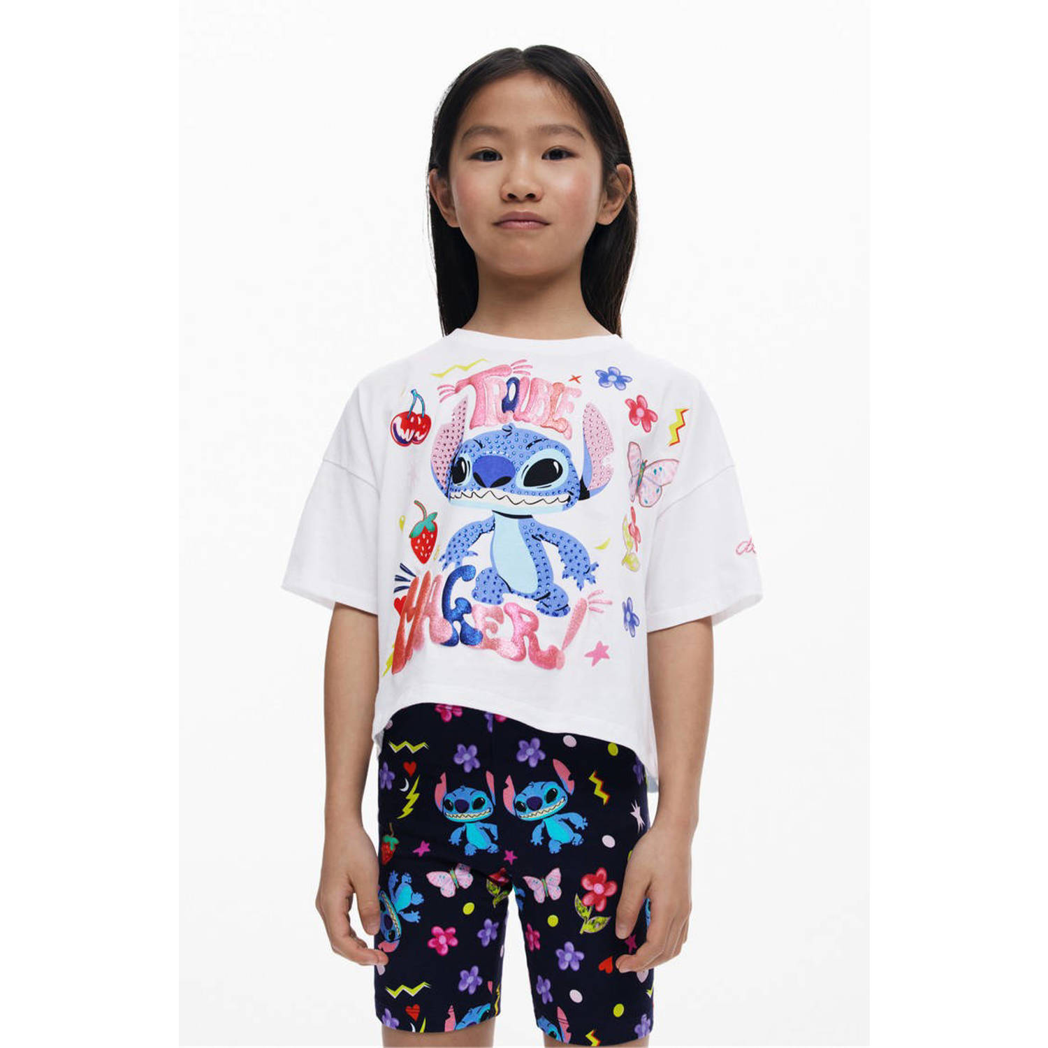 Desigual biker short donkerblauw roze geel
