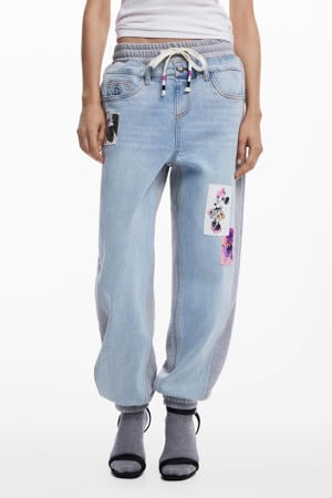 barrel low waist casual broek light blue denim